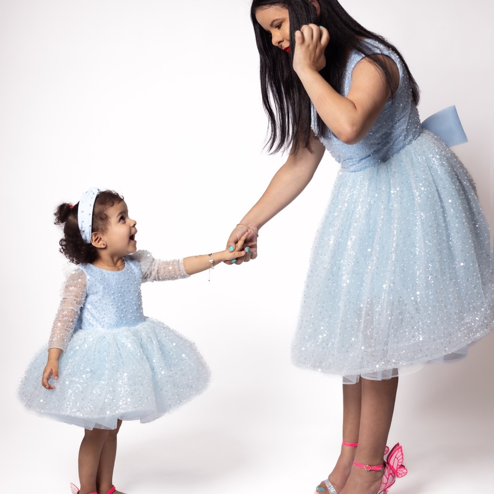 Matching Blue Sparkle Dresses for Mother and Daughter size L and 2T